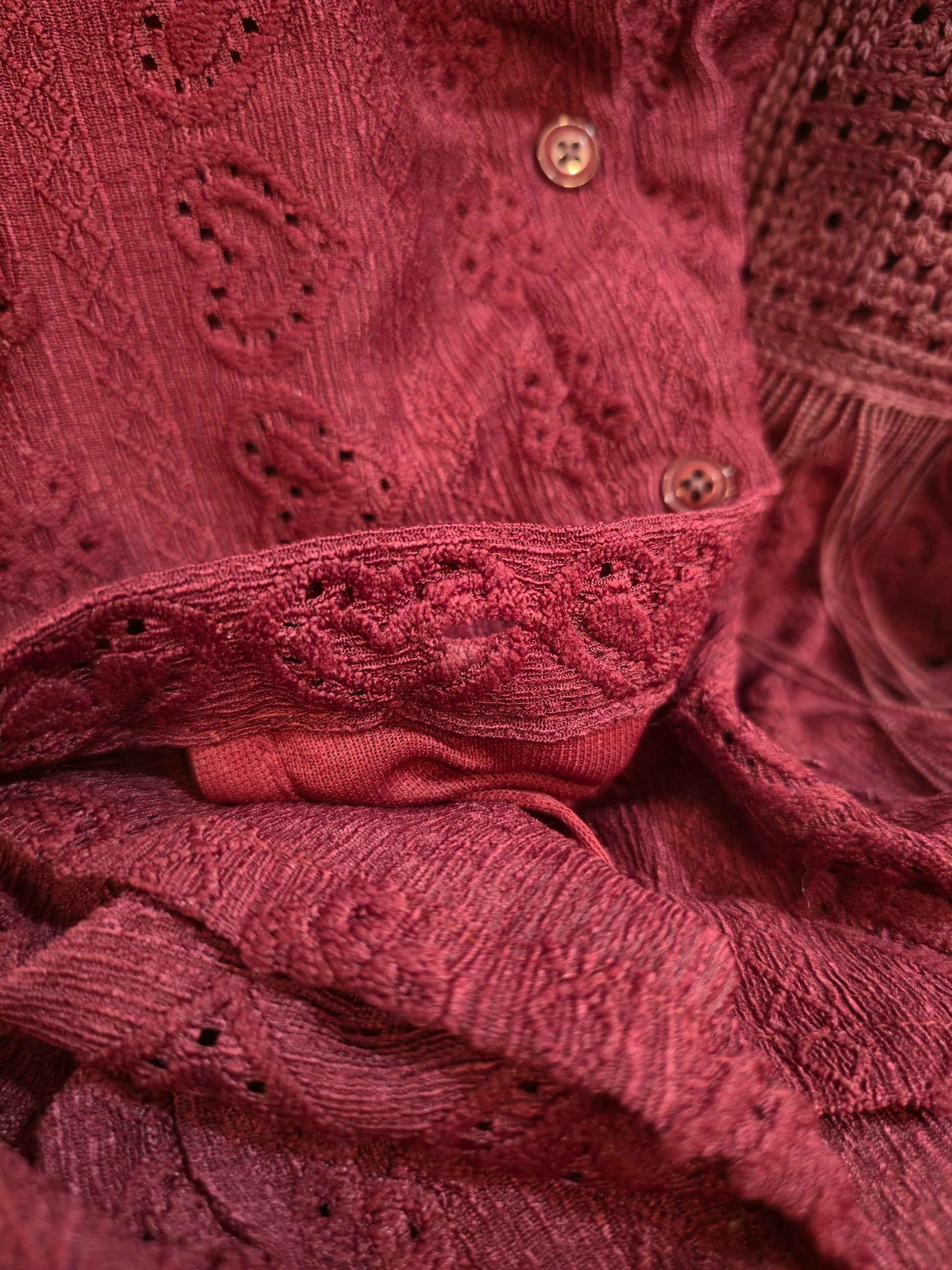 Fringe Pocket Maroon Lace Shirt-3