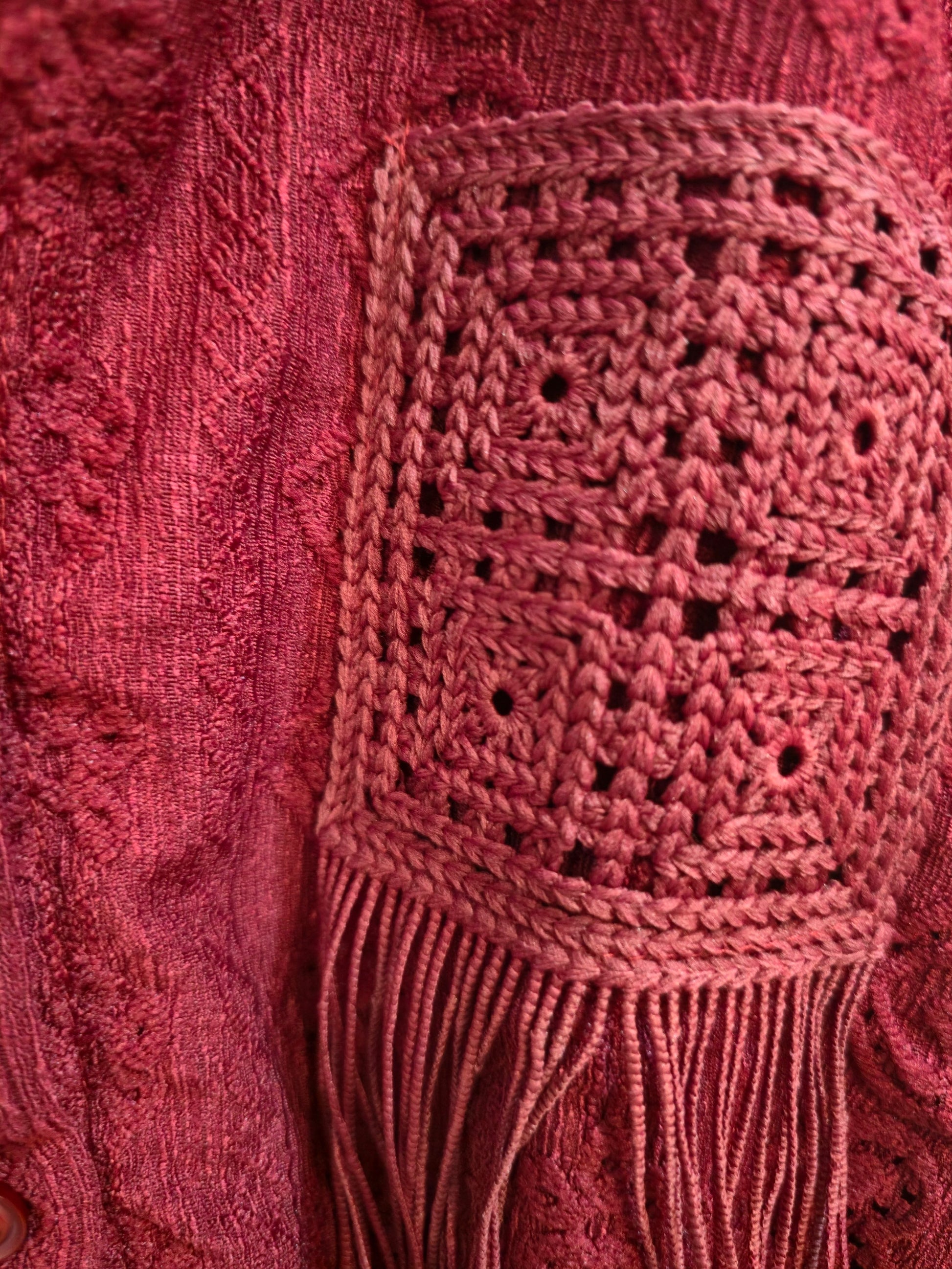 Fringe Pocket Maroon Lace Shirt-4
