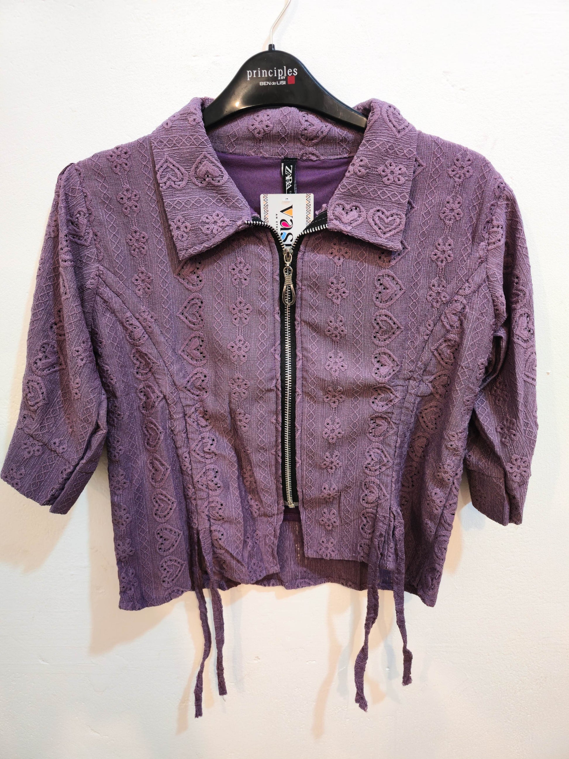 Purple Lace Zip-Up Crop Jacket-1