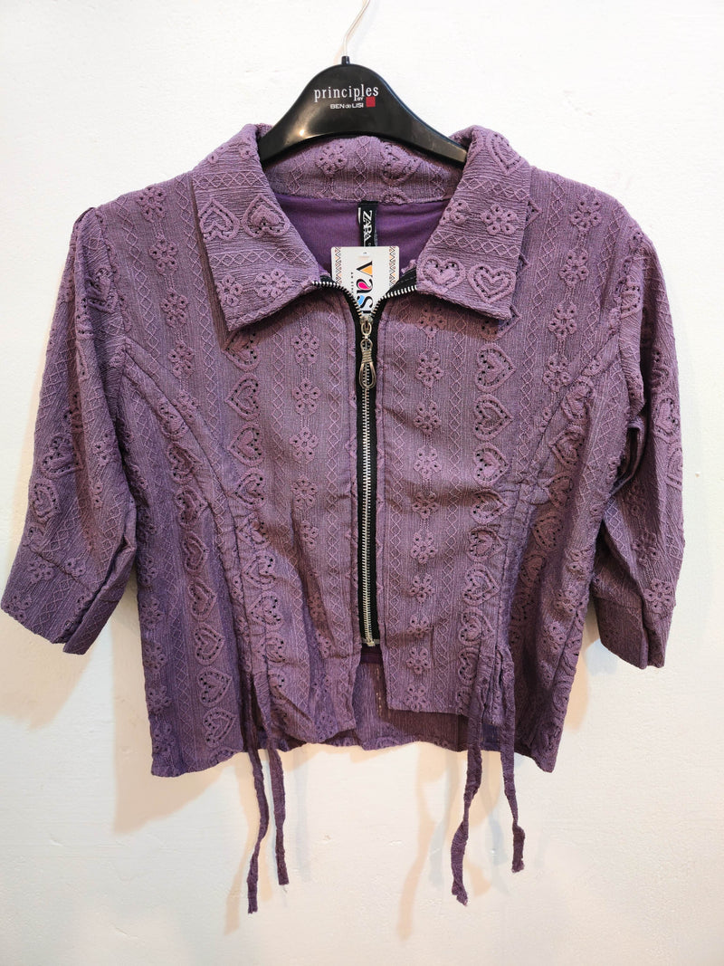 Purple Lace Zip-Up Crop Jacket-1