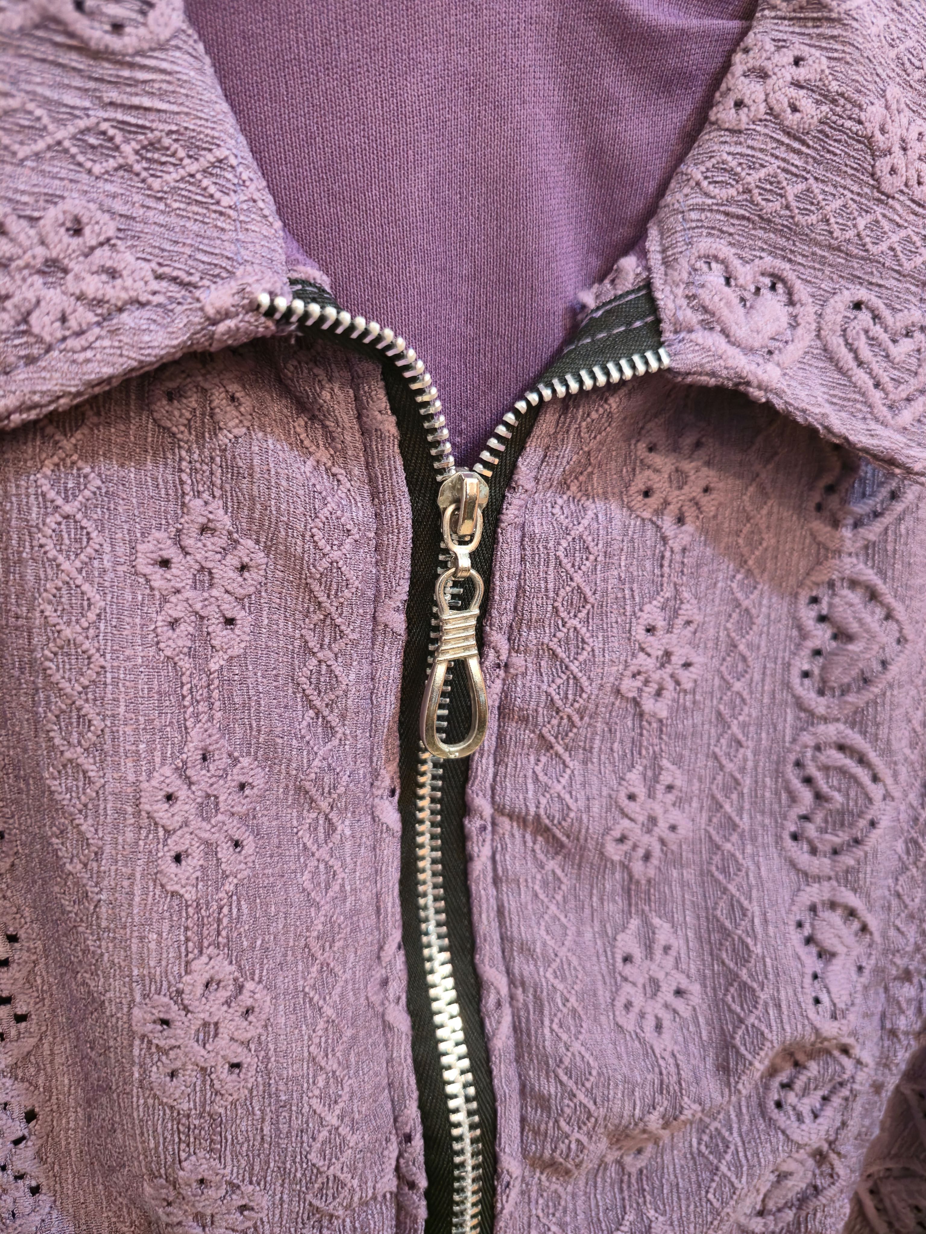 Purple Lace Zip-Up Crop Jacket