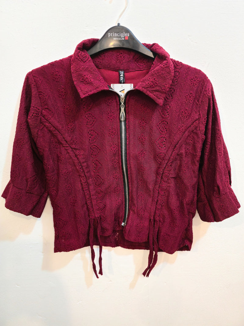 Purple Lace Zip-Up Crop Jacket-2