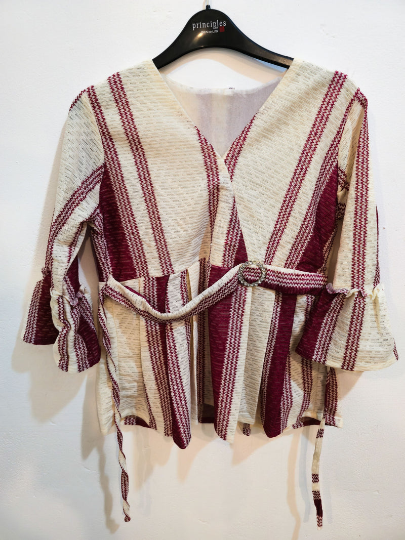 Women's Striped Belted Kimono-Style Top-1