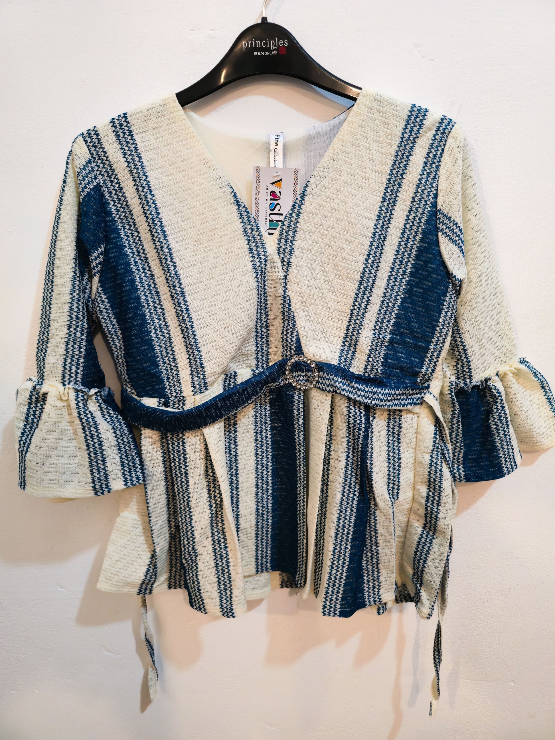 Women's Striped Belted Kimono-Style Top-2