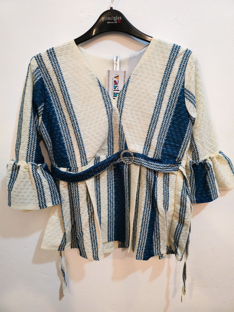 Women's Striped Belted Kimono-Style Top-2
