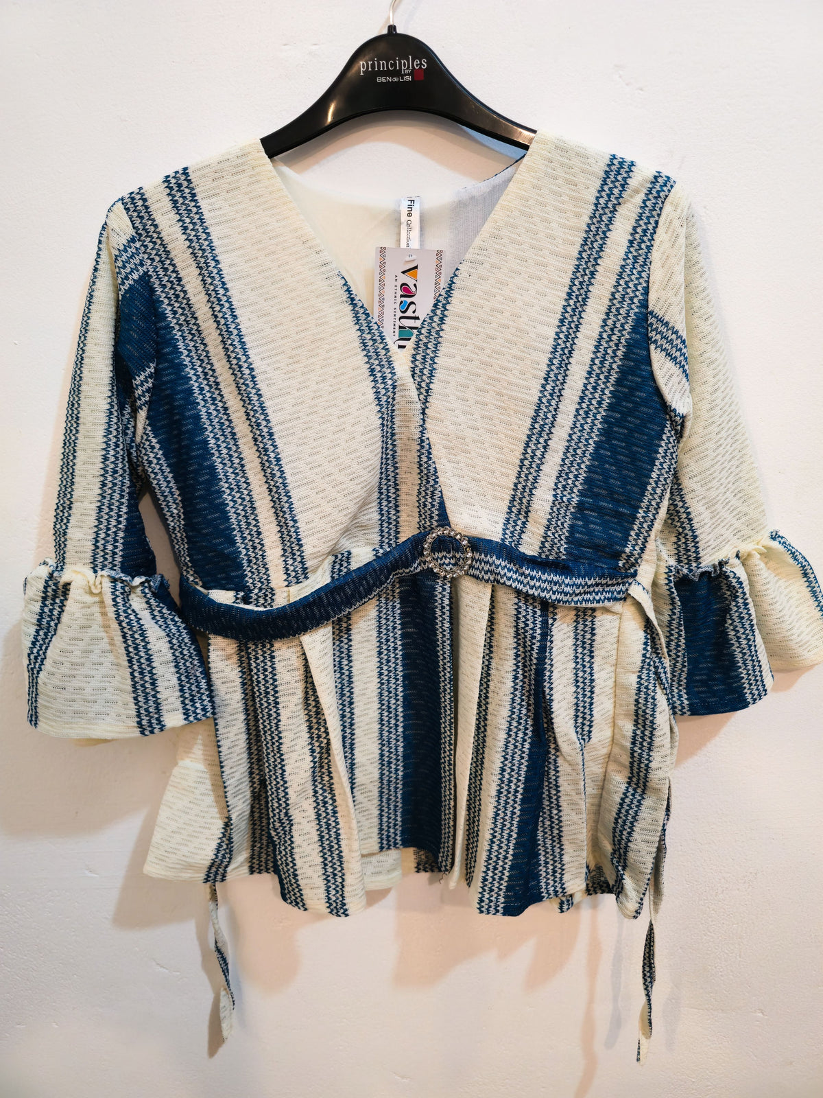 Women's Striped Belted Kimono-Style Top