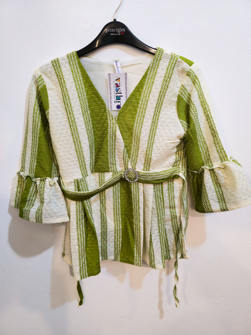 Women's Striped Belted Kimono-Style Top-3