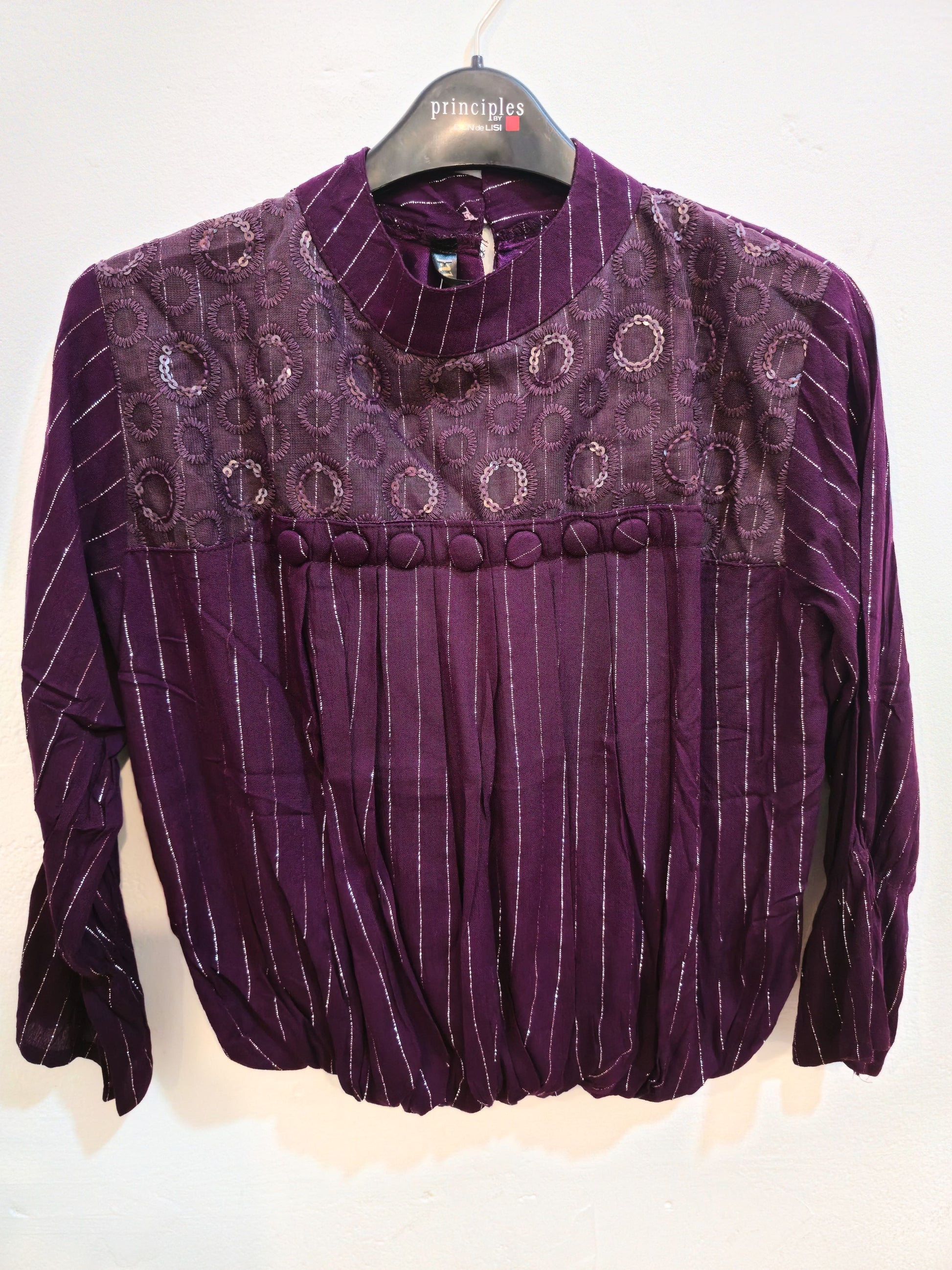 Women's Embroidered & Striped Gathered Top-1
