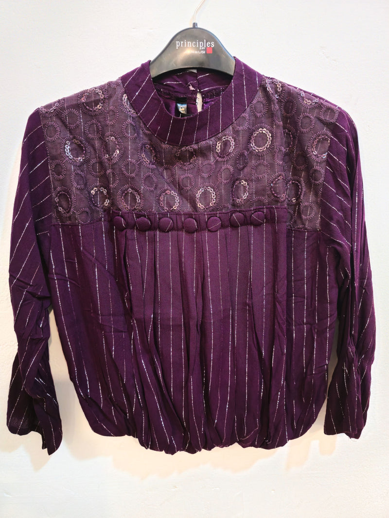 Women's Embroidered & Striped Gathered Top-1