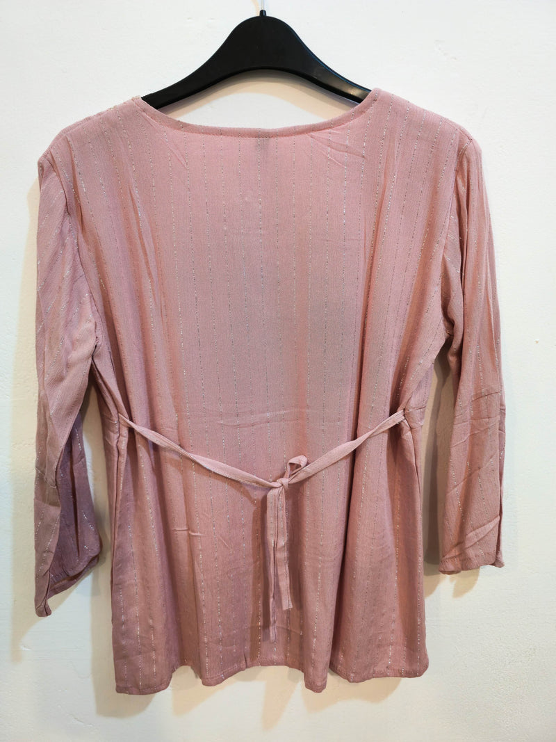 Women's Dusty Pink Embroidered Pleated Kurti Top-2