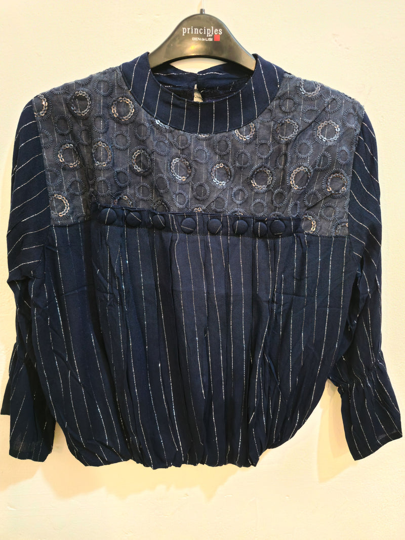 Women's Embroidered & Striped Gathered Top-5