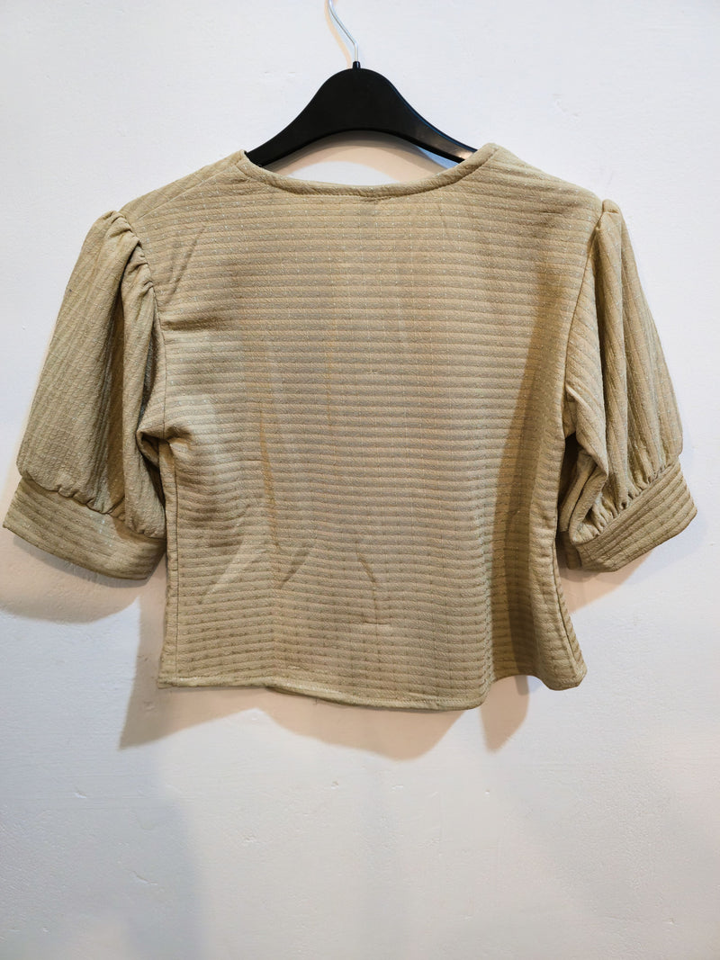 Textured Puff Sleeve Button-Down Blouse-2