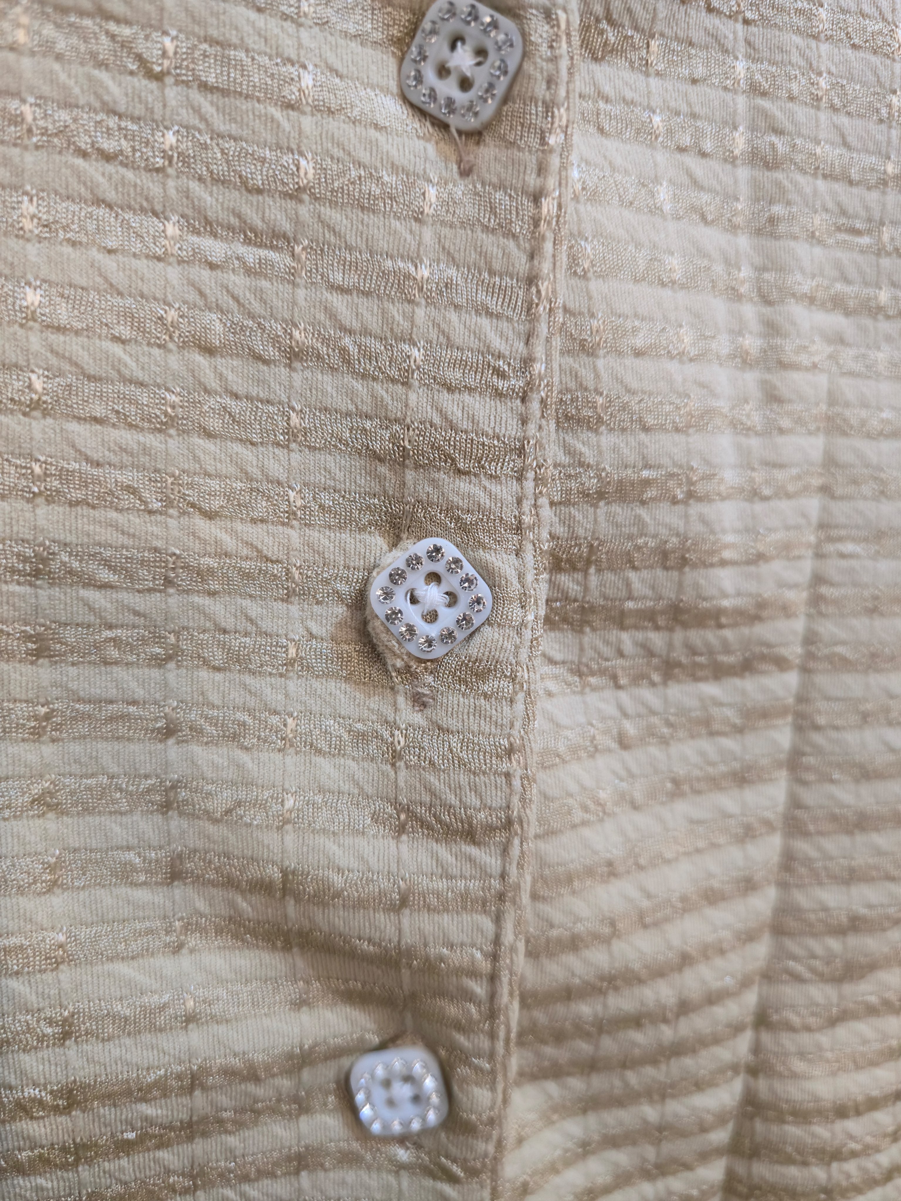 Textured Puff Sleeve Button-Down Blouse