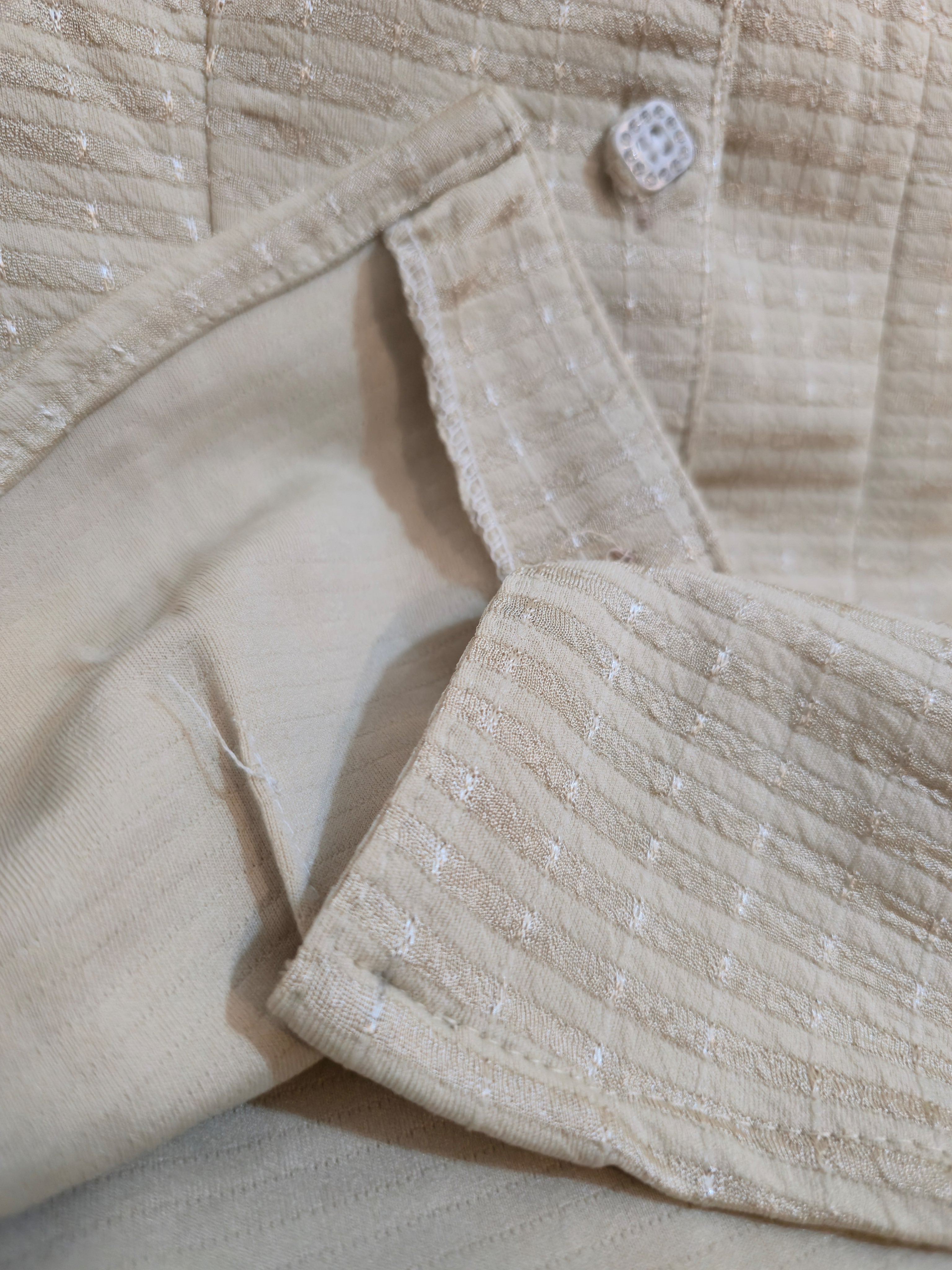 Textured Puff Sleeve Button-Down Blouse
