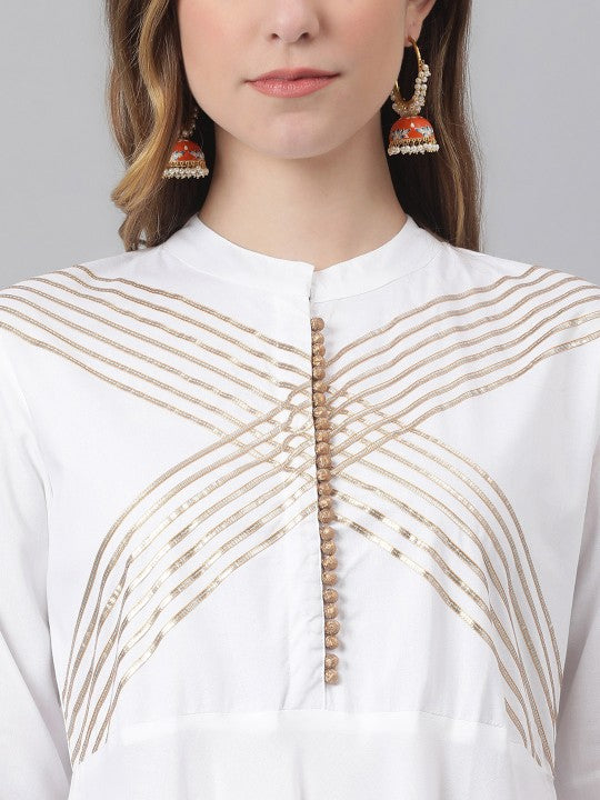 Women White Yoke Design Gotta Patti Kurta with Palazzos & Dupatta-3