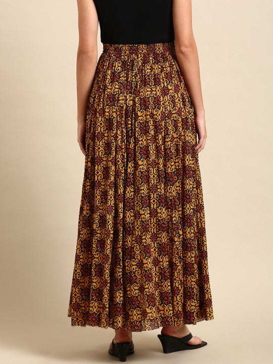 Anayna Women Floral Printed Pleated Flared Maxi Skirt-3