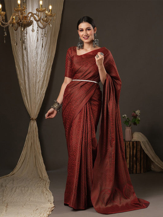 Navy Blue & Gold-Toned Woven Design Zari Silk Blend Banarasi Sarees-10