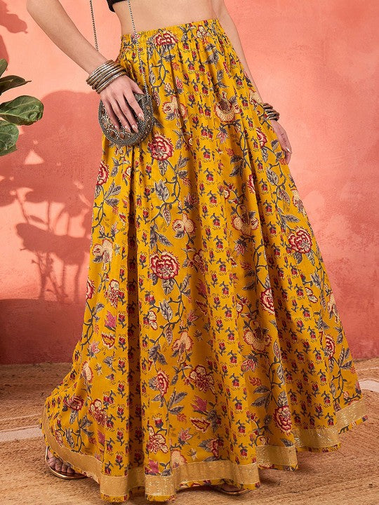 Printed Pure Cotton Flared Maxi Skirt-5