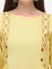 Raisin Women Yellow Embroidered Straight Tunic