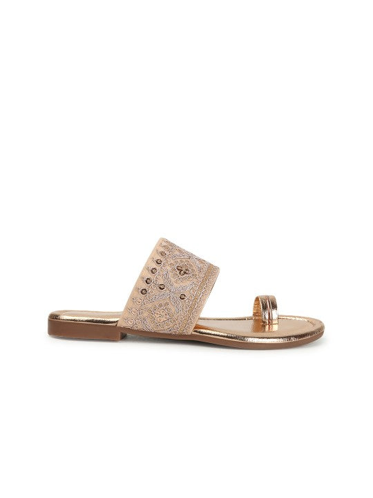 Women Ethnic Embellished One Toe Flats-5