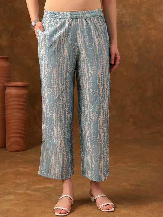 Blue Printed Top With Straight Fit Trousers-6