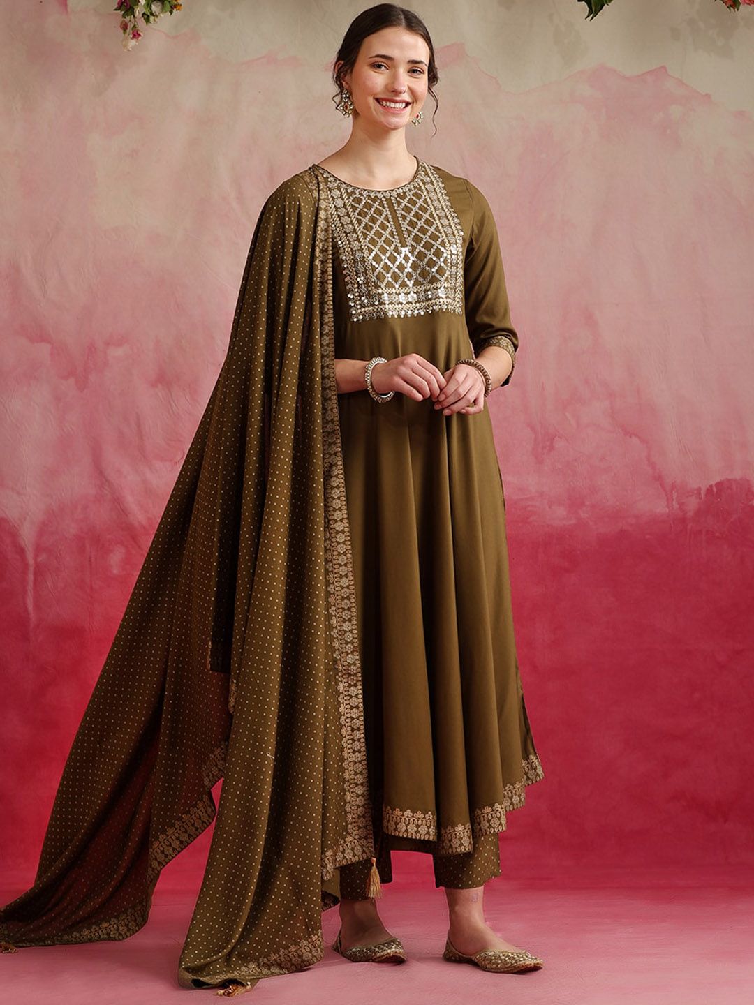 Embroidered Regular Sequinned Kurta with Palazzos & Dupatta-15