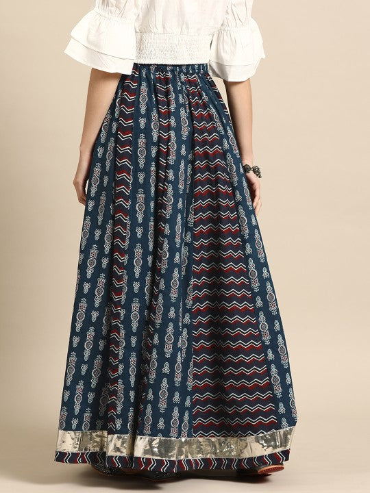 Anayna Women Printed A-Line Flared Cotton Maxi Skirt-4