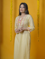 Yellow Embroidered Festive Kurti Top