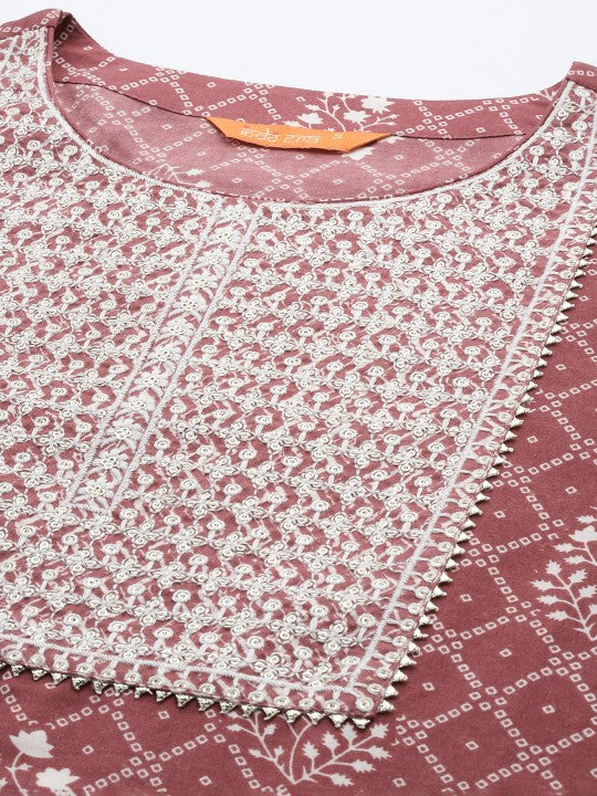 Bandhani Printed Regular Thread Work Pure Cotton Kurta With Trousers & Dupatta-6