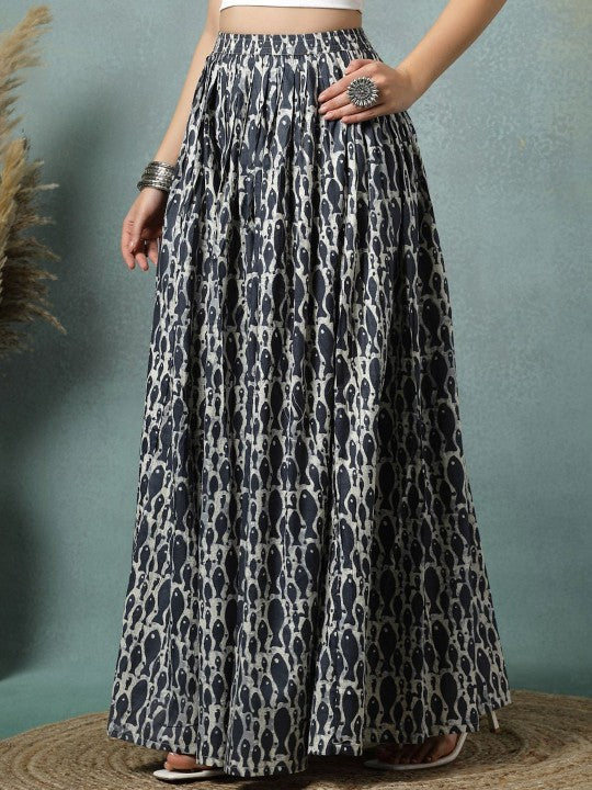 Procian Printed Cotton Flared Maxi Skirt-3