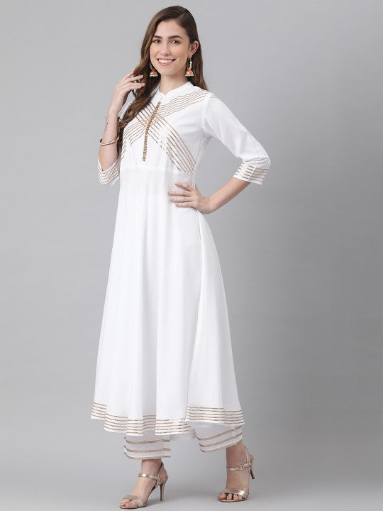 Women White Yoke Design Gotta Patti Kurta with Palazzos & Dupatta-2