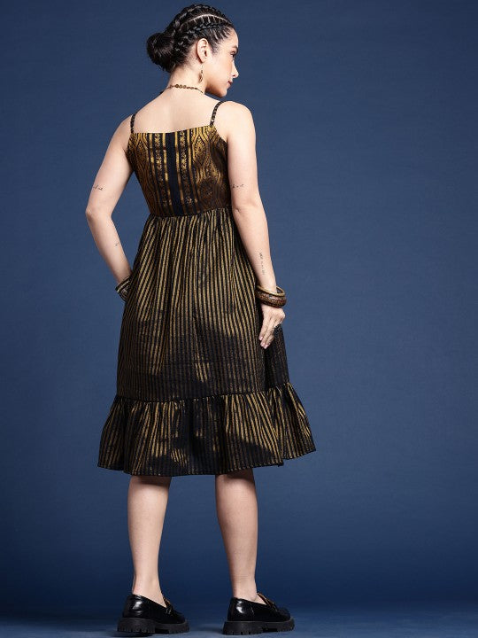 Striped Shoulder Straps Woven Legacy Ethnic Dresses-4