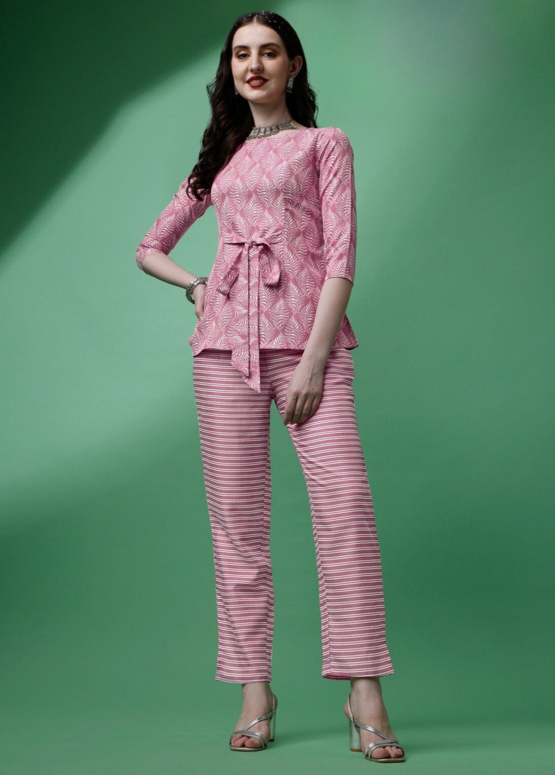 Salmon Pink Floral Design Co-Ord Set
