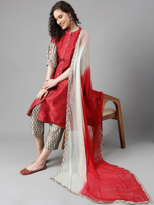 Floral Printed Regular Kurta with Palazzos & With Dupatta-1