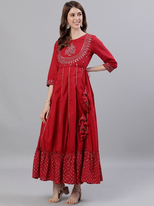 Women Red & Silver Gota Patti Embellished Maxi Dress-1