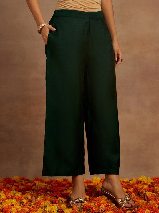 Woven Design Chanderi Silk Kurta With Trousers & Dupatta