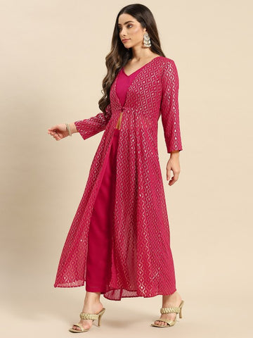 Black Ethnic Motifs Printed Pure Cotton Straight Kurta With Trousers & Dupatta