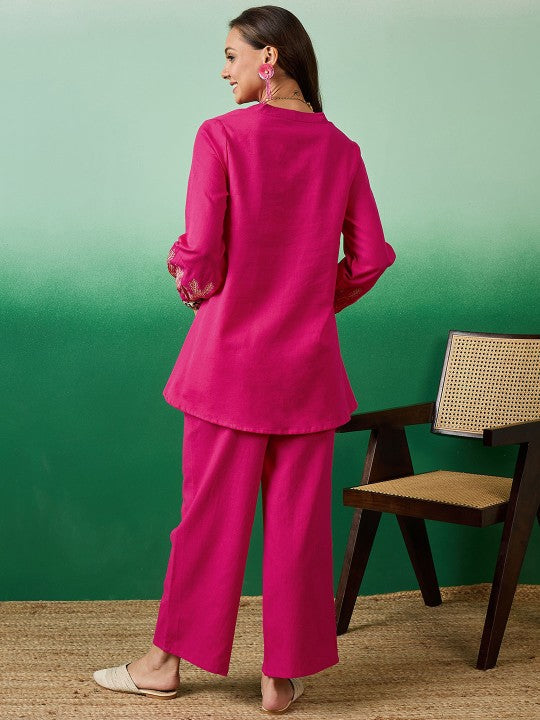 Pink Embroidered Shirt & Palazzo