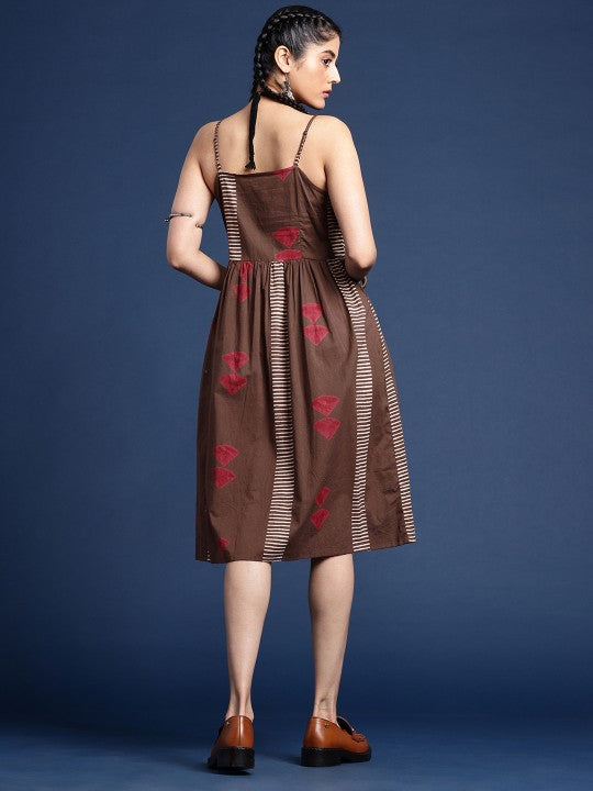 Block Print Legacy Geometric Printed Pure Cotton Ethnic Dress-3