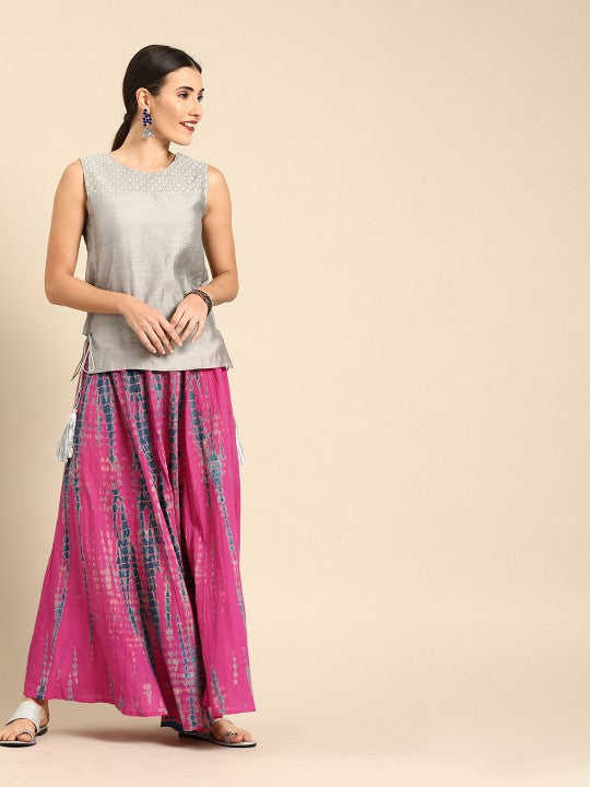 Pink and Blue Dyed Maxi Pure Cotton Flared Skirt-4
