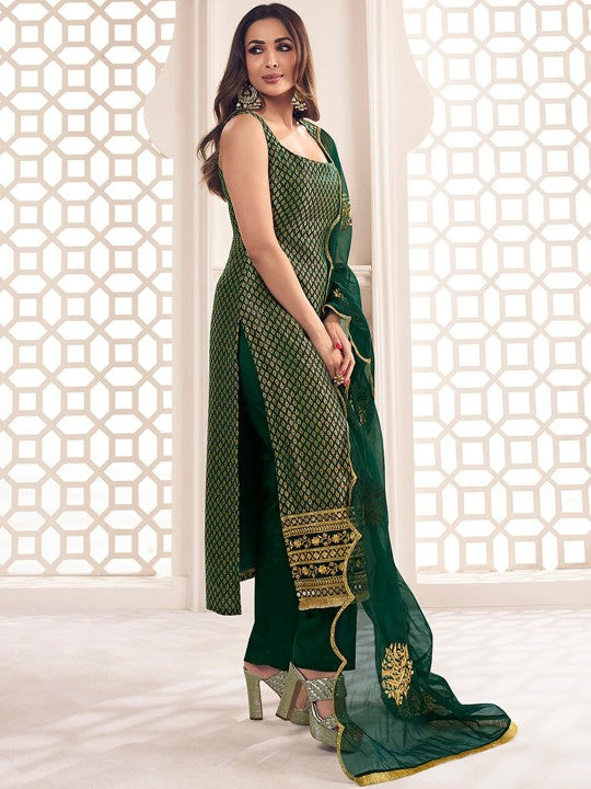 Zari Woven Embroidered Straight Kurta Set