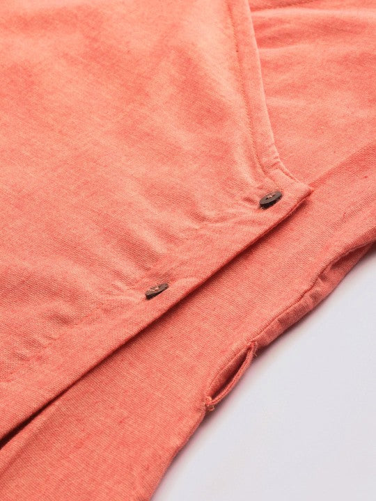 Orange Hand Block Print Legacy Angrakha Pure Cotton Dress with Tie-Up-4
