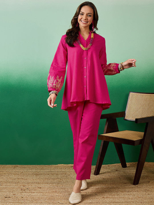Pink Embroidered Shirt & Palazzo