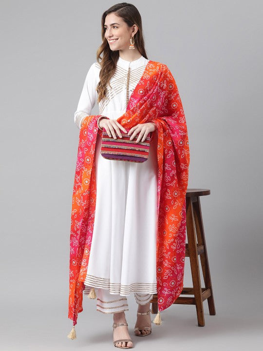 Women White Yoke Design Gotta Patti Kurta with Palazzos & Dupatta-1