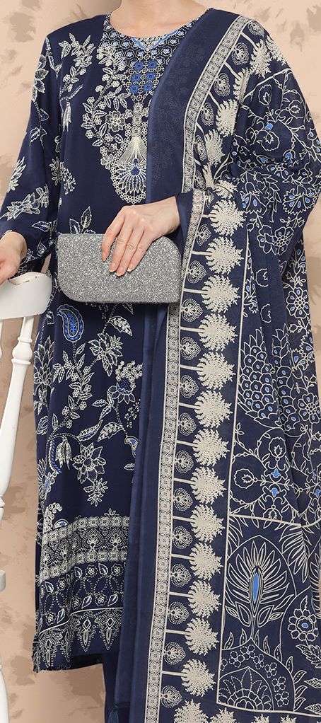 Printed Round Neck Three-Quarter Sleeves Cotton Kurta Set-9