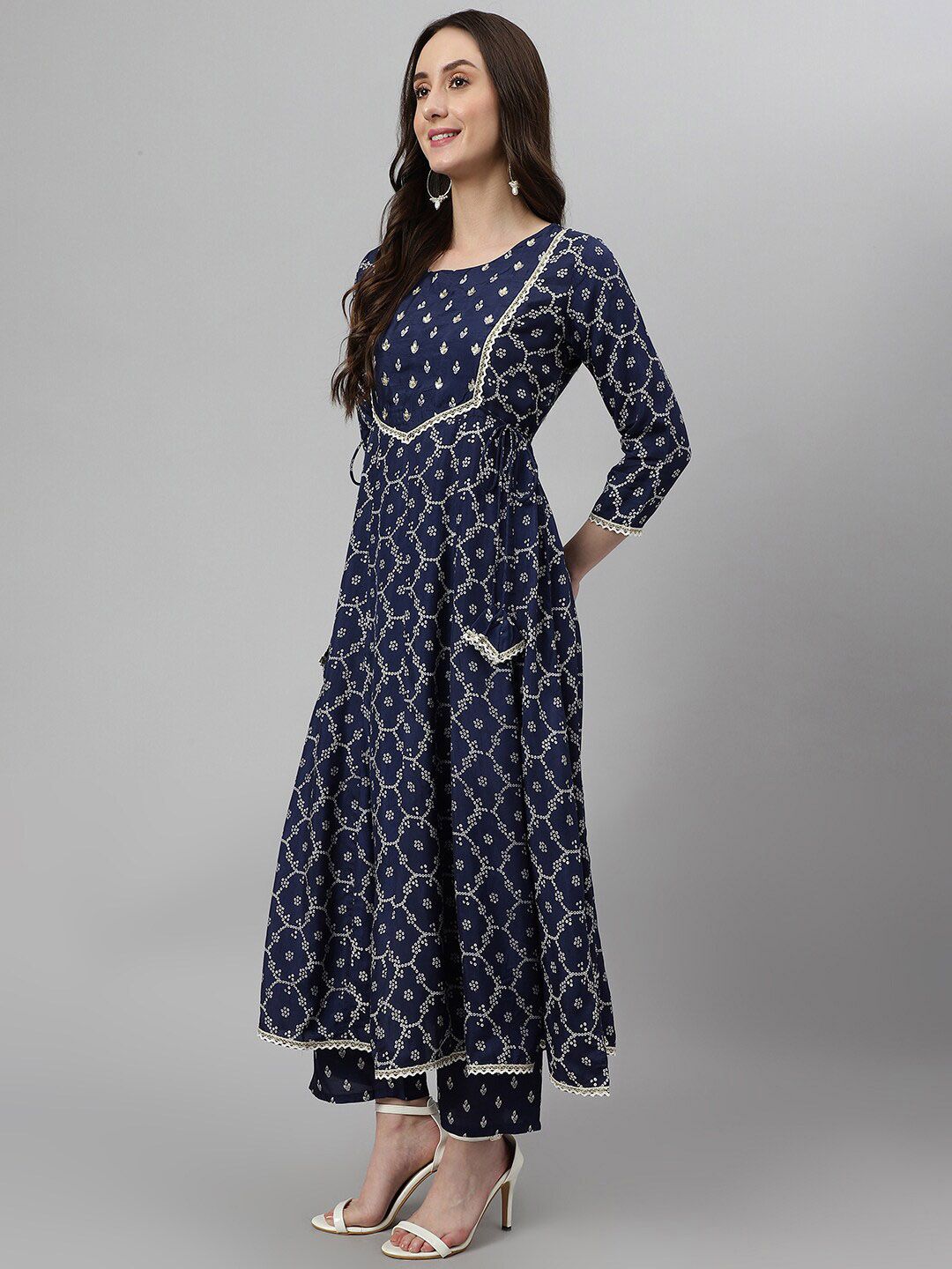 Ethnic Motifs Printed Sequinned Kurta with Palazzos & Dupatta-2