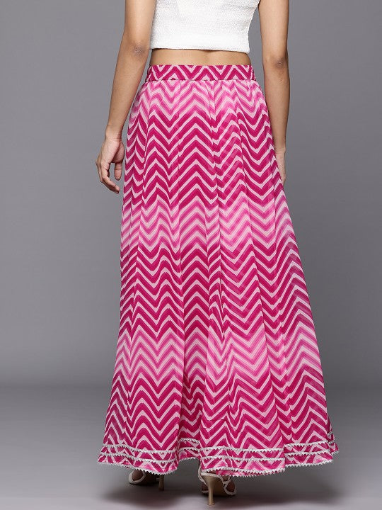 Women Leheriya Printed Gotta Patti Detail Flared Maxi Skirt-2