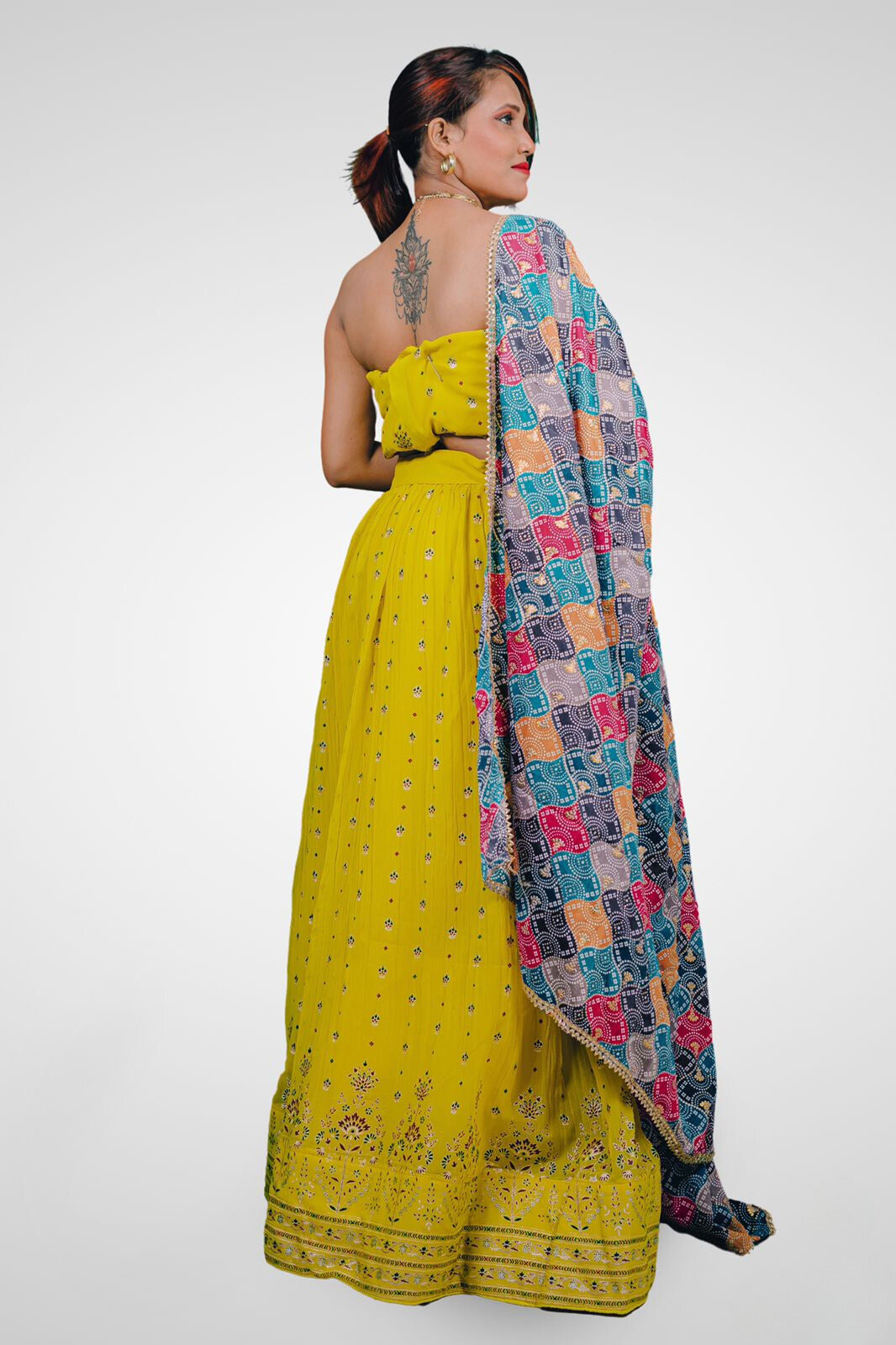 Multicolor Vibrant Semi Stitched Floral Design Lehenga Cholis-4