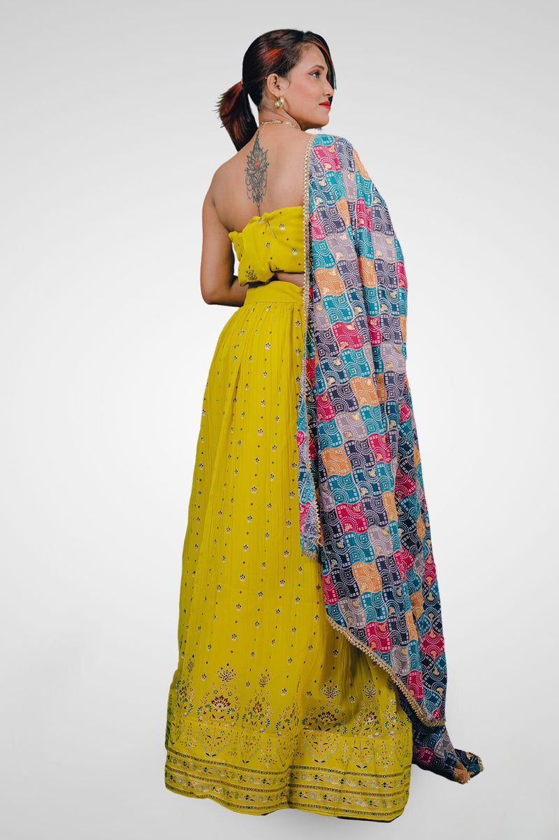 Multicolor Vibrant Semi Stitched Floral Design Lehenga Cholis-4