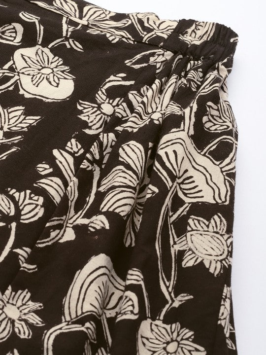 Floral Printed Cotton Maxi Flared Skirt